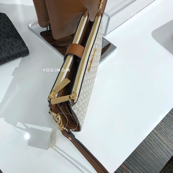 BUNDLE MICHAEL KORS Jet Set Large Vanilla MK Logo East West Xbody Phone Wallet - Picture 12 of 15